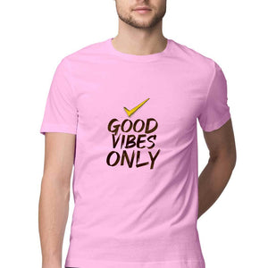 'GOOD VIBES ONLY" Half Sleeves Round Neck T-Shirt Light Pink