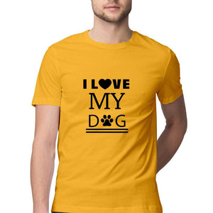 'I LOVE MY DOG" Half Sleeves Round Neck T-Shirt Golden Yellow