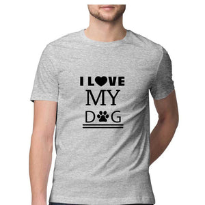 'I LOVE MY DOG" Half Sleeves Round Neck T-Shirt Melange Grey