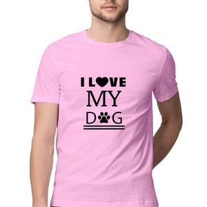 "I LOVE MY DOG" Half Sleeves Round Neck T-Shirt Light Pink