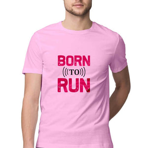 'BORN TO RUN" Half Sleeves Round Neck T-Shirt Light Pink