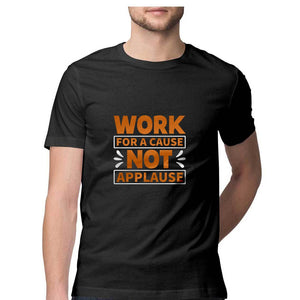 "WORK FOR A CAUSE" Half Sleeves Round Neck T-Shirt Black