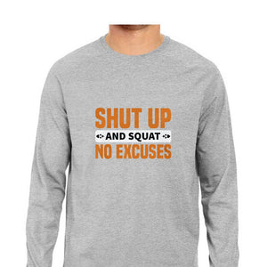 "NO EXCUSES" Full Sleeves Round Neck T-Shirt Melange Grey