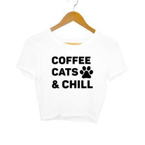 "COFFEE CATS & CHILL" Crop Tops White