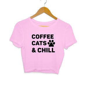 "COFFEE CATS & CHILL" Crop Tops Light Pink