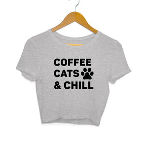 "COFFEE CATS & CHILL" Crop Tops Melange Grey