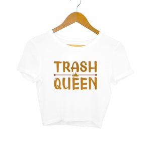 "TRASH QUEEN" Crop Tops White