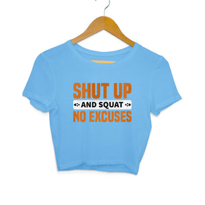 'NO EXCUSES" Crop Tops Sky Blue