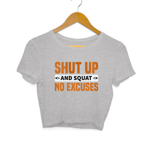 "NO EXCUSES" Crop Tops Melange Grey