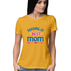 "WORLD BEST MOM" Half Sleeves Round Neck T-Shirt Golden Yellow