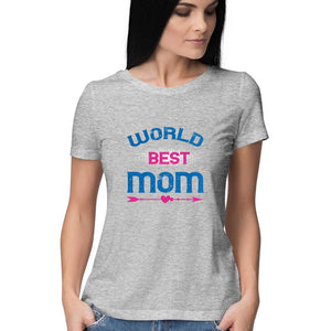 "WORLD BEST MOM" Half Sleeves Round Neck T-Shirt Melange Grey