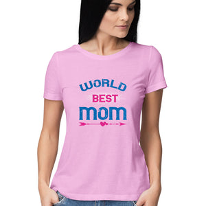 "WORLD BEST MOM" Half Sleeves Round Neck T-Shirt Light Pink