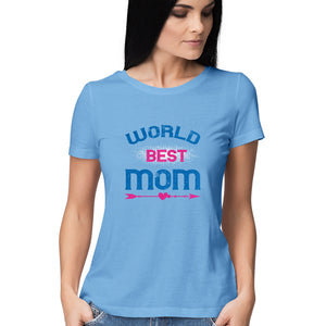 "WORLD BEST MOM" Half Sleeves Round Neck T-Shirt Sky Blue