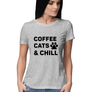 " COFFEE CATS & CHILL" Half Sleeves Round Neck T-Shirt Melange Grey