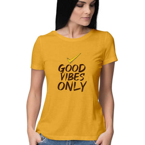 "GOOD VIBES ONLY" Half Sleeves Round Neck T-Shirt Golden Yellow