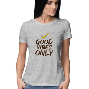 "GOOD VIBES ONLY" Half Sleeves Round Neck T-Shirt Melange Grey