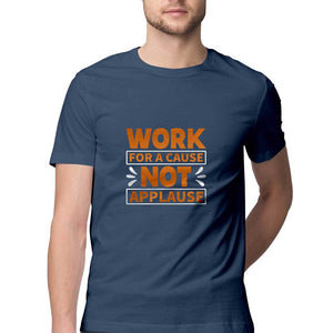 "WORK FOR A CAUSE" Half Sleeves Round Neck T-Shirt Navy Blue