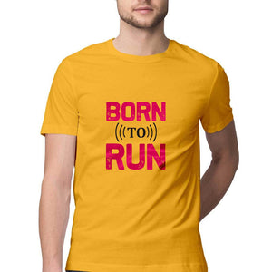 "BORN TO RUN" Half Sleeves Round Neck T-Shirt Golden Yellow