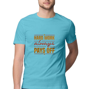 "HARD WORK PAYS" Half Sleeves Round Neck T-Shirt Sky Blue