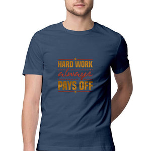 " HARD WORK PAYS" Half Sleeves Round Neck T-Shirt Navy Blue