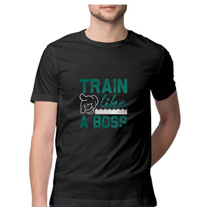 "TRAIN LIKE A BOSS" Half Sleeves Round Neck T-Shirt Black