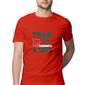 "TRAIN LIKE A BOSS" Half Sleeves Round Neck T-Shirt Red