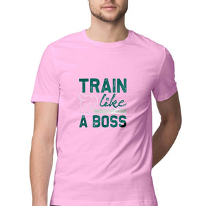 "TRAIN LIKE A BOSS" Half Sleeves Round Neck T-Shirt Light Pink