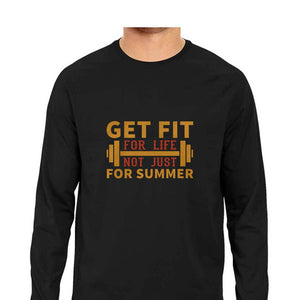 "GET FIT FOR LIFE"  Full Sleeves Round Neck T-Shirt Black