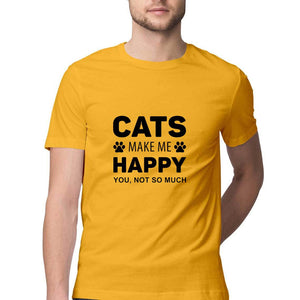 "CATS MAKE ME HAPPY" Half Sleeves Round Neck T-Shirt Golden Yellow