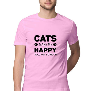 "CATS MAKE ME HAPPY"  Half Sleeves Round Neck T-Shirt Light Pink