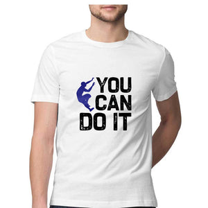 "YOU CAN DO IT" Half Sleeves Round Neck T-Shirt White