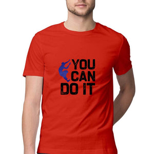 "YOU CAN DO IT" Half Sleeves Round Neck T-Shirt Red