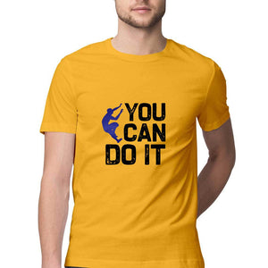 "YOU CAN DO IT" Half Sleeves Round Neck T-Shirt Golden Yellow