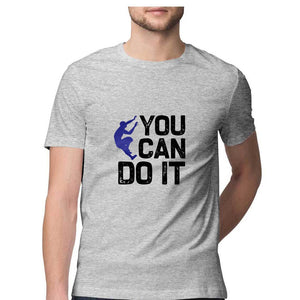 "YOU CAN DO IT" Half Sleeves Round Neck T-Shirt Melange Grey