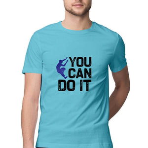 "YOU CAN DO IT" Half Sleeves Round Neck T-Shirt Sky Blue