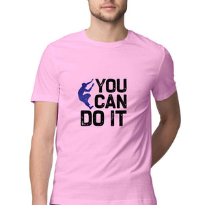 "YOU CAN DO IT" Half Sleeves Round Neck T-Shirt Light Pink