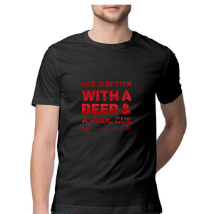 "LIFE IS BETTER WITH A BEER" Half Sleeves Round Neck T-Shirt Black