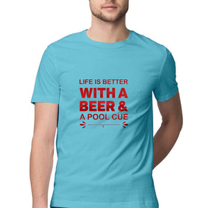 "LIFE IS BETTER WITH A BEER" Half Sleeves Round Neck T-Shirt Sky Blue