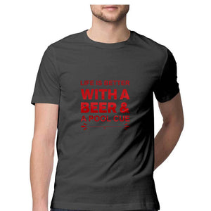 "LIFE IS BETTER WITH A BEER" Half Sleeves Round Neck T-Shirt Charcoal Grey