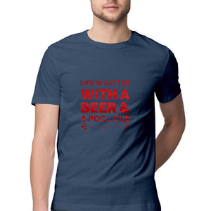 "LIFE IS BETTER WITH A BEER" Half Sleeves Round Neck T-Shirt Navy Blue