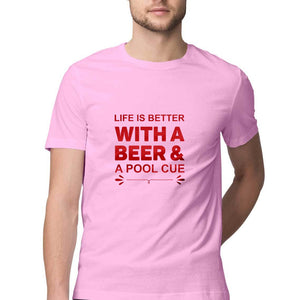 "LIFE IS BETTER WITH A BEER" Half Sleeves Round Neck T-Shirt Light Pink