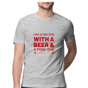 "LIFE IS BETTER WITH A BEER" Half Sleeves Round Neck T-Shirt Melange Grey