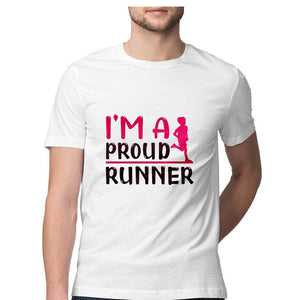 " I AM A PROUD RUNNER" Half Sleeves Round Neck T-Shirt White