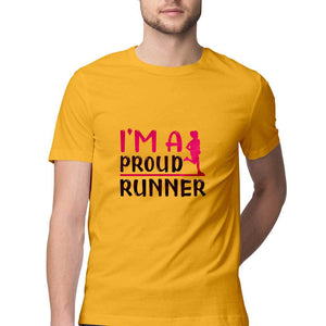 "I AM A PROUD RUNNER" Half Sleeves Round Neck T-Shirt Golden Yellow