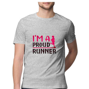 "I AM A PROUD RUNNER" Half Sleeves Round Neck T-Shirt Melange Grey