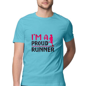 "I AM A PROUD RUNNER"  Half Sleeves Round Neck T-Shirt Sky Blue