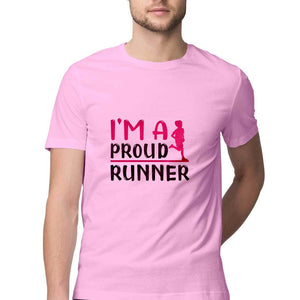 "I AM A PROUD RUNNER"  Half Sleeves Round Neck T-Shirt Light Pink