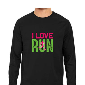 " I LOVE RUN" Full Sleeves Round Neck T-Shirt Black