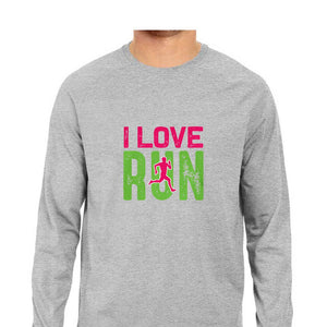 "I LOVE RUN" Full Sleeves Round Neck T-Shirt Melange Grey