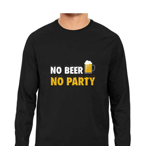 "NO BEER NO PARTY" Full Sleeves Round Neck T-Shirt Black